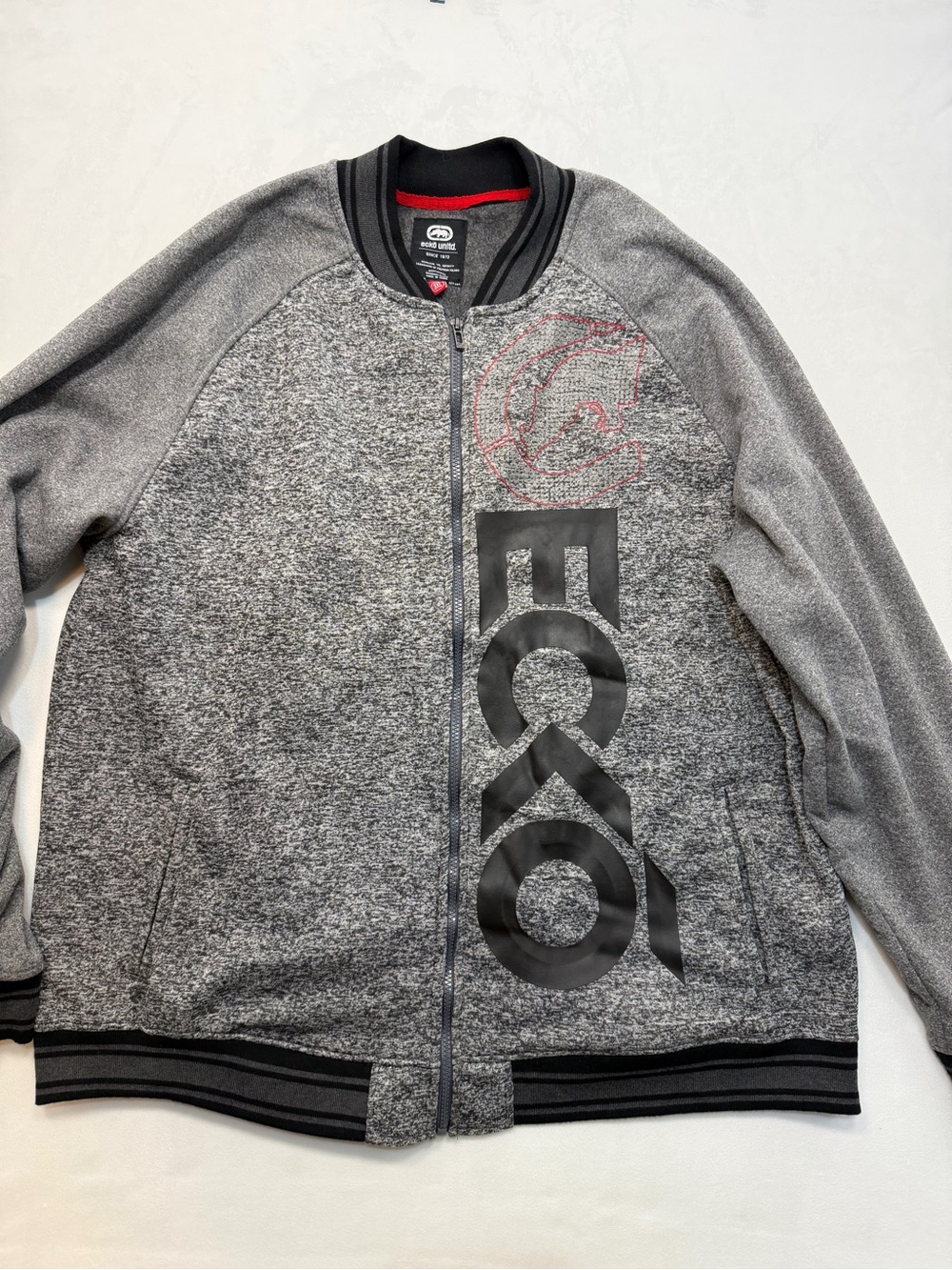 Ecko Unlimited Men’s Grey Graphic Zip  Jacket